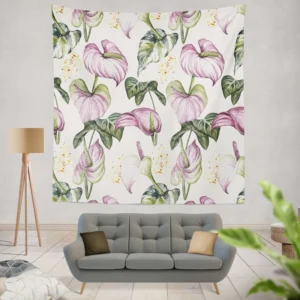 Watercolor Tropical Flowers Pattern in Lilac Purple Wall Tapestry