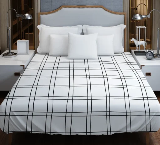 Wavy Double Grid Checkered Pattern Duvet Cover