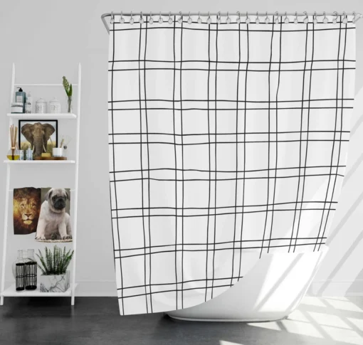 Wavy Double Grid Checkered Pattern Shower Curtain