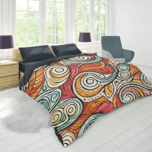 Whimsical Pastel Abstract Retro Wave Pattern Duvet Cover 1