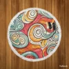 Whimsical Pastel Abstract Retro Wave Pattern Round Beach Towel