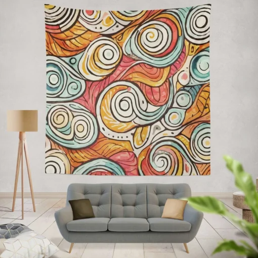 Whimsical Pastel Abstract Retro Wave Pattern Wall Tapestry