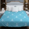 White Anchor Pattern In Turquoise Blue Duvet Cover