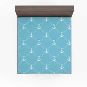 White Anchor Pattern In Turquoise Blue Fitted Sheet