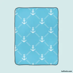 White Anchor Pattern In Turquoise Blue Fleece Blanket 1