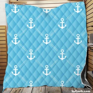 White Anchor Pattern In Turquoise Blue Quilt Blanket