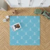 White Anchor Pattern In Turquoise Blue Rug