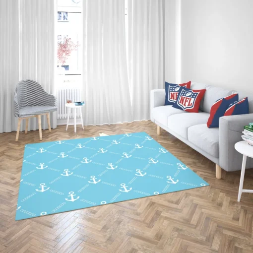 White Anchor Pattern In Turquoise Blue Rug 2