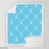 White Anchor Pattern In Turquoise Blue Sherpa Fleece Blanket