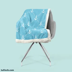 White Anchor Pattern In Turquoise Blue Sherpa Fleece Blanket 2