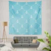 White Anchor Pattern In Turquoise Blue Wall Tapestry