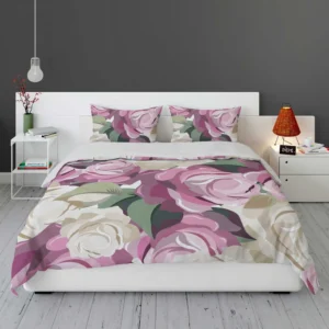 White And Pink Poppy Roses Bedding Set 1