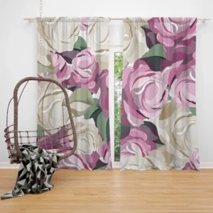 White And Pink Poppy Roses Curtain