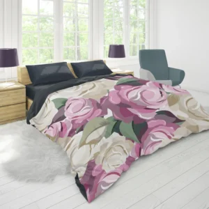 White And Pink Poppy Roses Duvet Cover 1