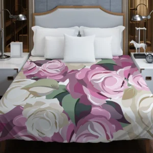 White And Pink Poppy Roses Duvet Cover