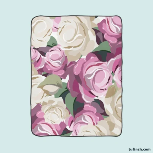 White And Pink Poppy Roses Fleece Blanket 1