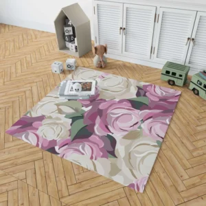 White And Pink Poppy Roses Rug 1