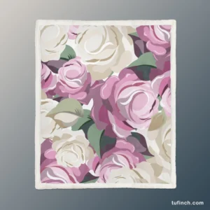 White And Pink Poppy Roses Sherpa Fleece Blanket 1