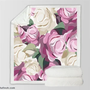 White And Pink Poppy Roses Sherpa Fleece Blanket