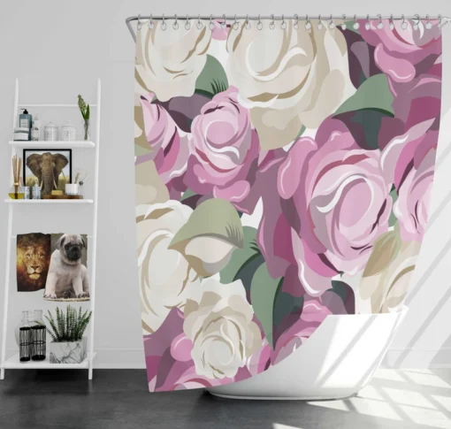 White And Pink Poppy Roses Shower Curtain