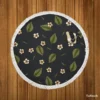 White Aralia Flower Pattern Round Beach Towel