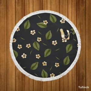 White Aralia Flower Pattern Round Beach Towel