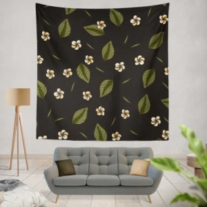 White Aralia Flower Pattern Wall Tapestry