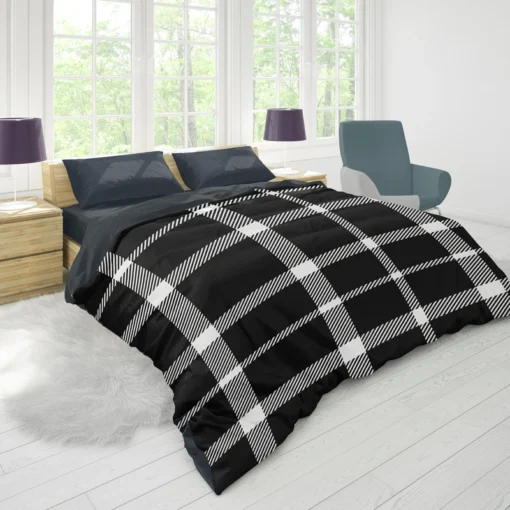 White Black Tartan Plait Scottish Duvet Cover 1