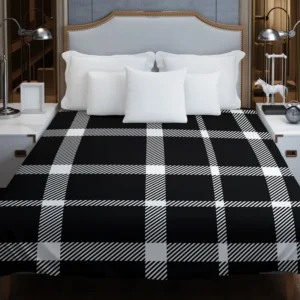 White Black Tartan Plait Scottish Duvet Cover