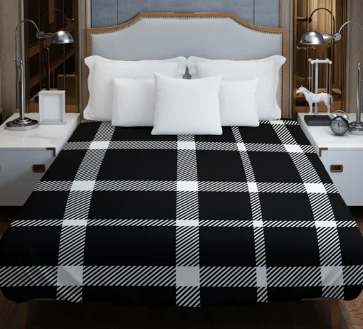 White Black Tartan Plait Scottish Duvet Cover