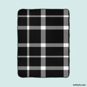 White Black Tartan Plait Scottish Fleece Blanket 1