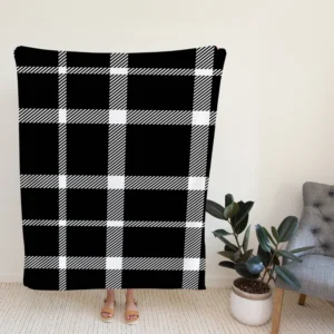 White Black Tartan Plait Scottish Fleece Blanket