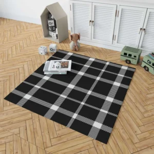 White Black Tartan Plait Scottish Rug 1