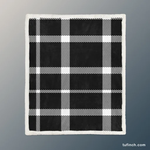 White Black Tartan Plait Scottish Sherpa Fleece Blanket 1