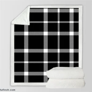 White Black Tartan Plait Scottish Sherpa Fleece Blanket