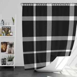 White Black Tartan Plait Scottish Shower Curtain