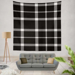 White Black Tartan Plait Scottish Wall Tapestry