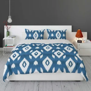 White Blue Eccentric Ikat Bedding Set 1