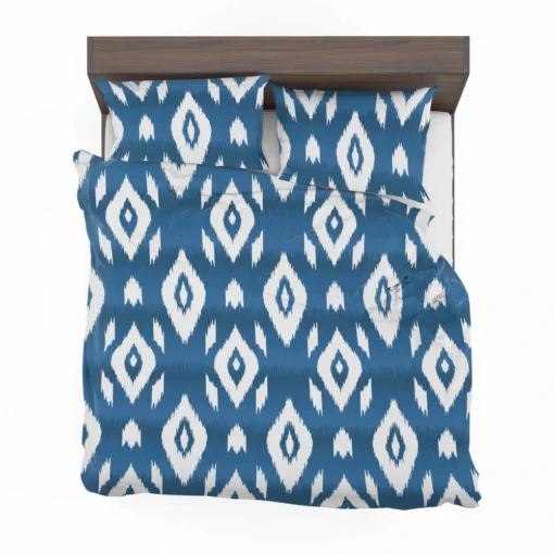 White Blue Eccentric Ikat Bedding Set 2