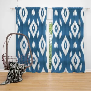 White Blue Eccentric Ikat Curtain