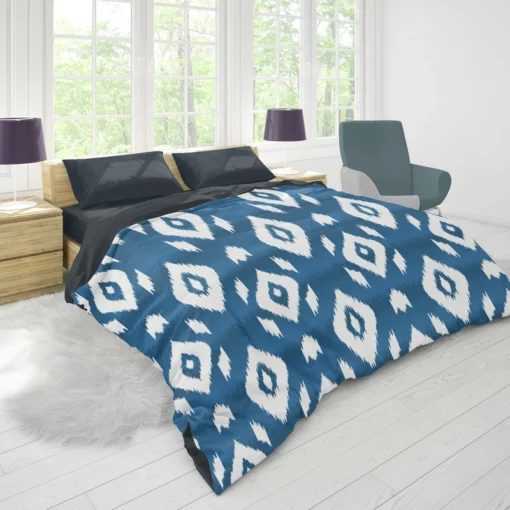 White Blue Eccentric Ikat Duvet Cover 1