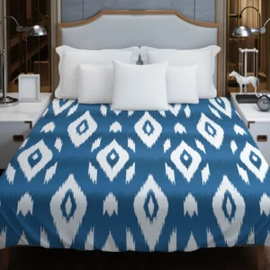 White Blue Eccentric Ikat Duvet Cover