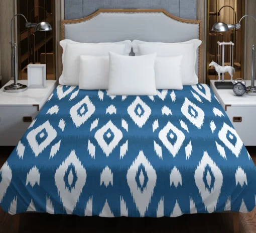 White Blue Eccentric Ikat Duvet Cover