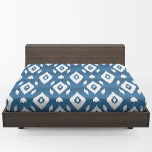 White Blue Eccentric Ikat Fitted Sheet 1