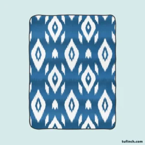 White Blue Eccentric Ikat Fleece Blanket 1