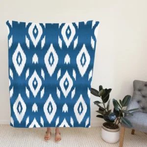 White Blue Eccentric Ikat Fleece Blanket