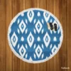 White Blue Eccentric Ikat Round Beach Towel