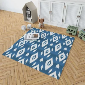 White Blue Eccentric Ikat Rug 1