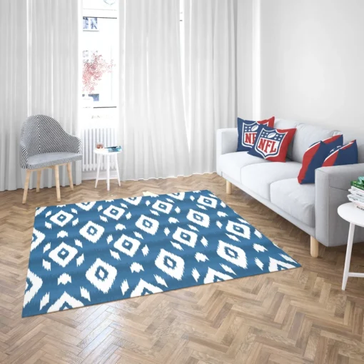 White Blue Eccentric Ikat Rug 2