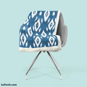 White Blue Eccentric Ikat Sherpa Fleece Blanket 2